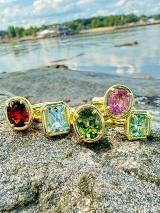 Emerald Cut Green Tourmaline Kindle Ring