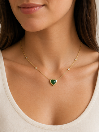Heart Shape Cabochon Emerald Revival Necklace
