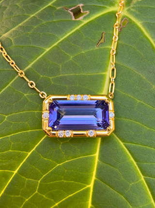 Emerald Cut Tanzanite Sprinkle Necklace