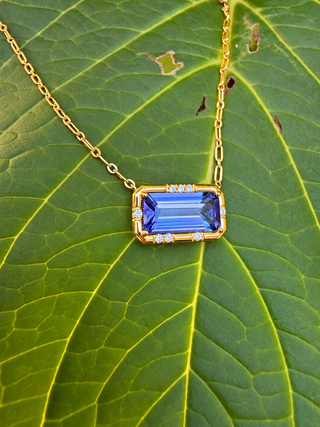 Emerald Cut Tanzanite Sprinkle Necklace