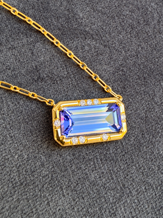 Emerald Cut Tanzanite Sprinkle Necklace