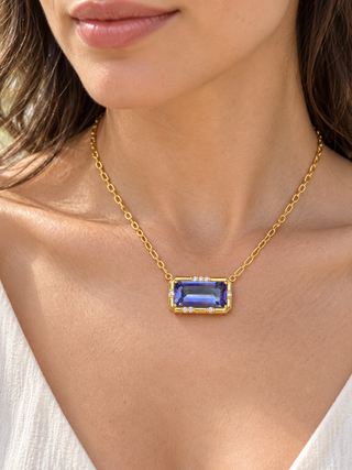 Emerald Cut Tanzanite Sprinkle Necklace