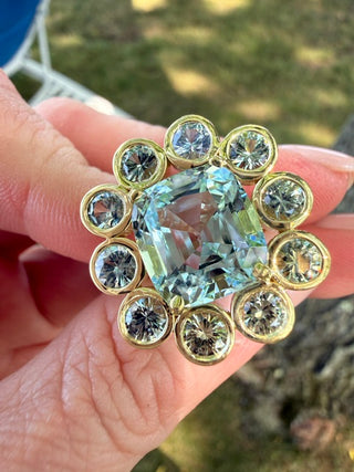 Aquamarine and Sapphire Blossom Ring