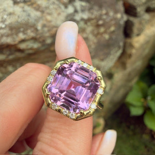 Asscher Cut Kunzite Sprinkle Ring