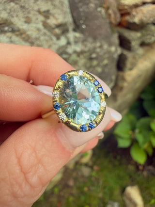 Aquamarine and Blue Sapphire Sprinkle Ring