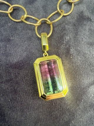Emerald Cut Watermelon Tourmaline Revival Pendant