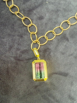 Emerald Cut Watermelon Tourmaline Revival Pendant