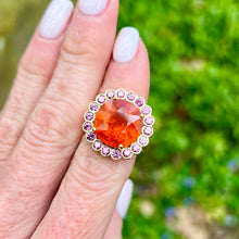 Cushion Cut Spessartite Garnet and Pink Spinel Blossom Ring