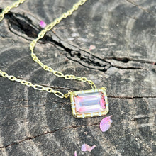 Emerald Cut Pink Tourmaline Sprinkle Necklace