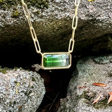 Bicolor Emerald Cut Green Tourmaline Large Bea Necklace