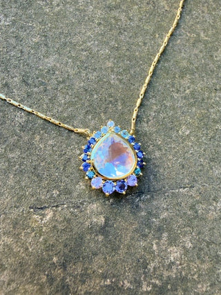 Pear Shaped Madagascar Moonstone and Multicolor Gemstone Elara Necklace