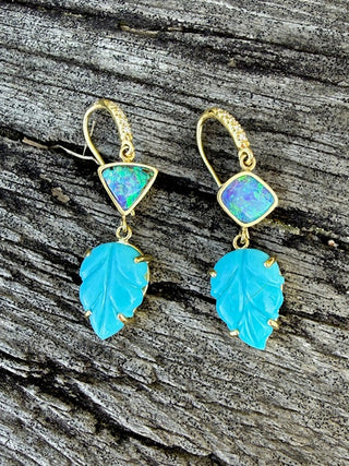 Boulder Opal and Carved Turquoise Joyce Earrings
