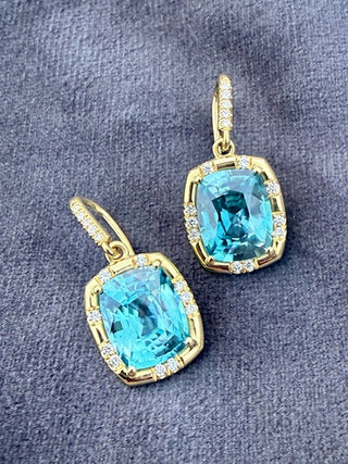 Cushion Cut Blue Zircon Sprinkle Earrings