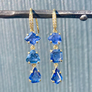 Asymmetrical Blue Sapphire Triple Drop Earrings