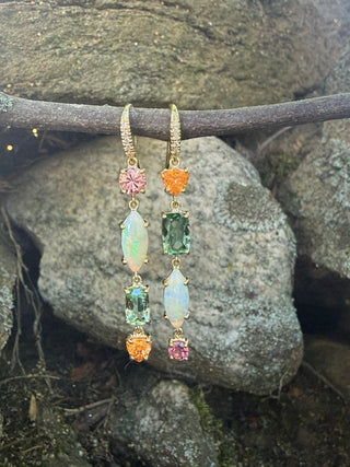 Australian Opal, Tourmaline & Spessartite Garnet Joyce Earrings