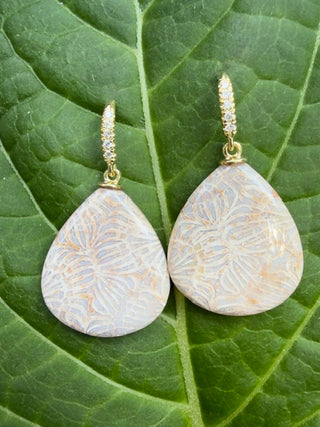 Petrified Coral Briolette Joyce Earrings
