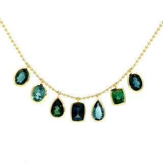 Mixed Shape Blue and Green Tourmaline Bali Necklace