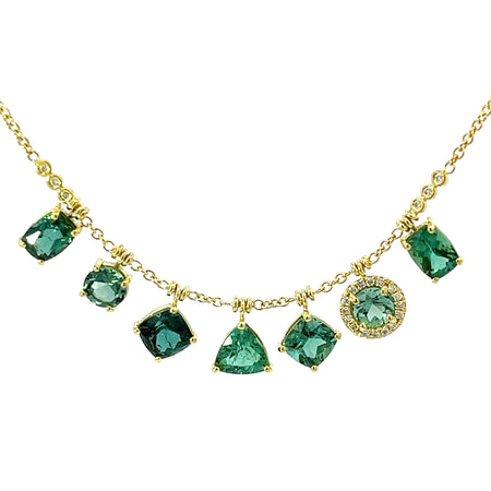 Blue and Green Tourmaline Fringe Necklace