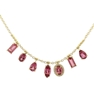 Multishape Pink Tourmaline Fringe Necklace