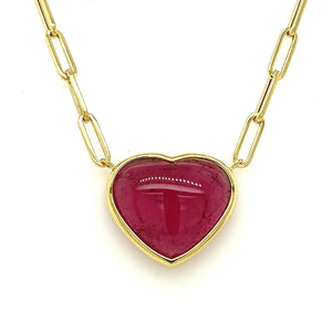 Cabochon Pink Tourmaline Heart Shaped Large Bea Necklace