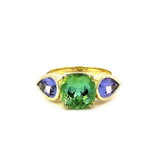 Green Tourmaline and Tanzanite Triad Ring