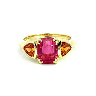 Cushion Cut Pink Tourmaline and Mandarin Garnet Triad Ring