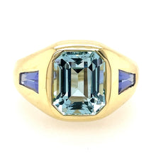 Emerald Cut Aquamarine and Tanzanite Baguette Olena Ring