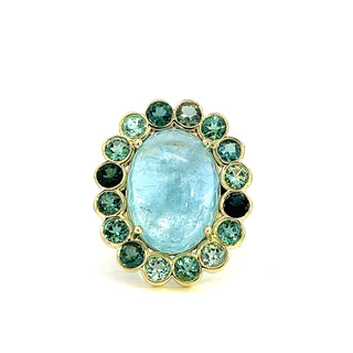 Aquamarine and Tourmaline Blossom Ring