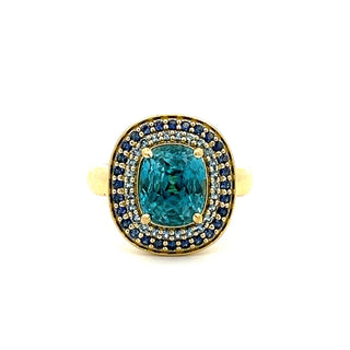 Cushion Cut Blue Zircon and Blue Sapphire Astor Ring