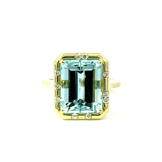 Emerald Cut Aquamarine Sprinkle Ring