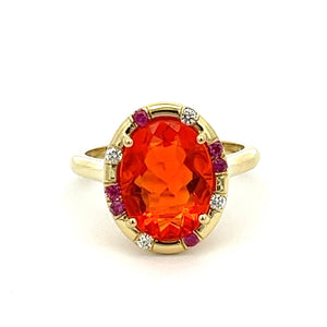 Fire Opal and Pink Sapphire Sprinkle Ring