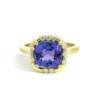 Cushion Cut Tanzanite Sprinkle Ring