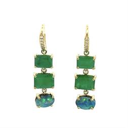 Emerald and Boulder Opal Three Stone Joyce Earrings