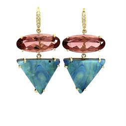 Tourmaline and Boulder Opal Two Stone Joyce Earrings