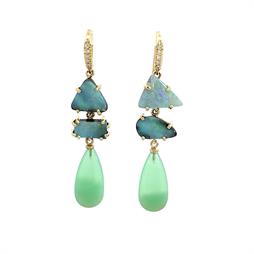 Freeform Boulder Opal and Chrysoprase Briolette Three Stone Joyce Earrings