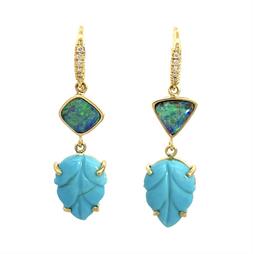 Boulder Opal and Carved Turquoise Leaf Joyce Earrings