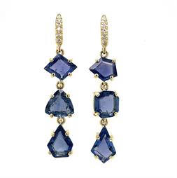 Asymmetrical Blue Sapphire Triple Drop Earrings