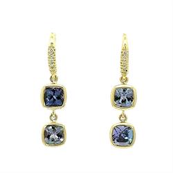 Bezel Set Cushion Cut Natural Tanzanite Two Stone Joyce Earrings