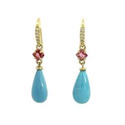 Pink Tourmaline and Turquoise Briolette Joyce Earrings