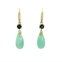 Green Tourmaline and Emerald Briolette Joyce Earrings