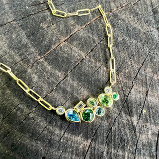 Aquamarine, Green Tourmaline and Peridot Bubble Bea Necklace