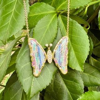 Carved Opal Butterfly and Garnet Sprinkle Necklace