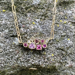 Pink Tourmaline, Pink Sapphire and Spinel Bubble Bea Necklace