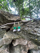 Oval Emerald and Grey Tahitian Pearl Joyce Earrings
