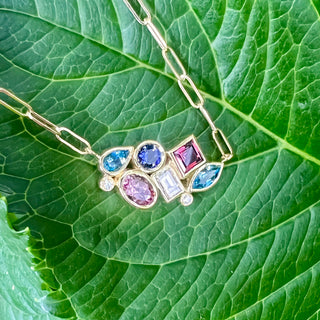 Aquamarine, Tourmaline and Sapphire Bubble Bea Necklace