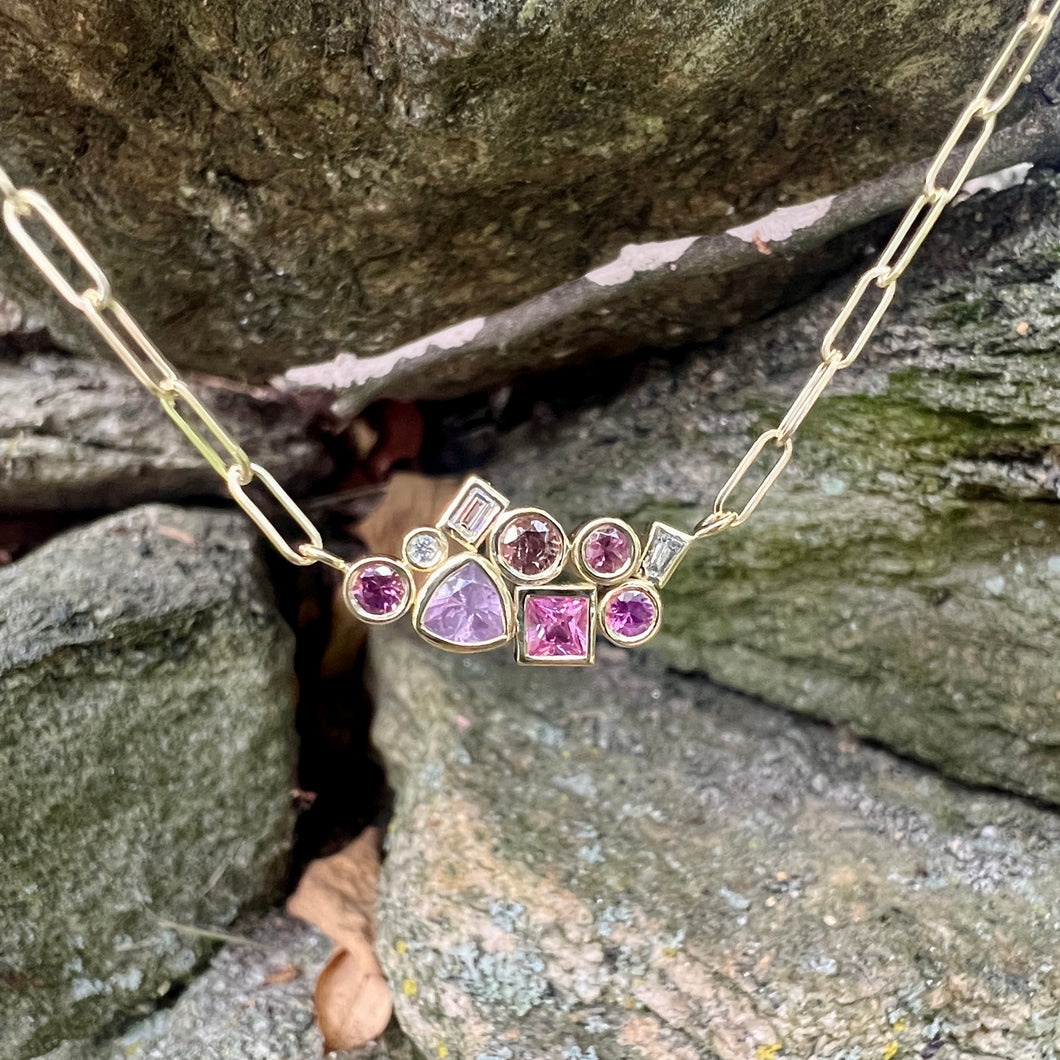 Pink Tourmaline, Pink Sapphire and Spinel Bubble Bea Necklace