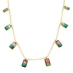 Emerald Cut Tourmaline Dispersed Bali Necklace