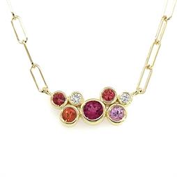 Orange Sapphire and Pink Tourmaline Bubble Bea Necklace