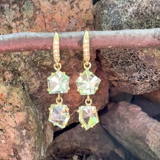 Mirror Cut Geometric Aquamarine Two Stone Joyce Earrings