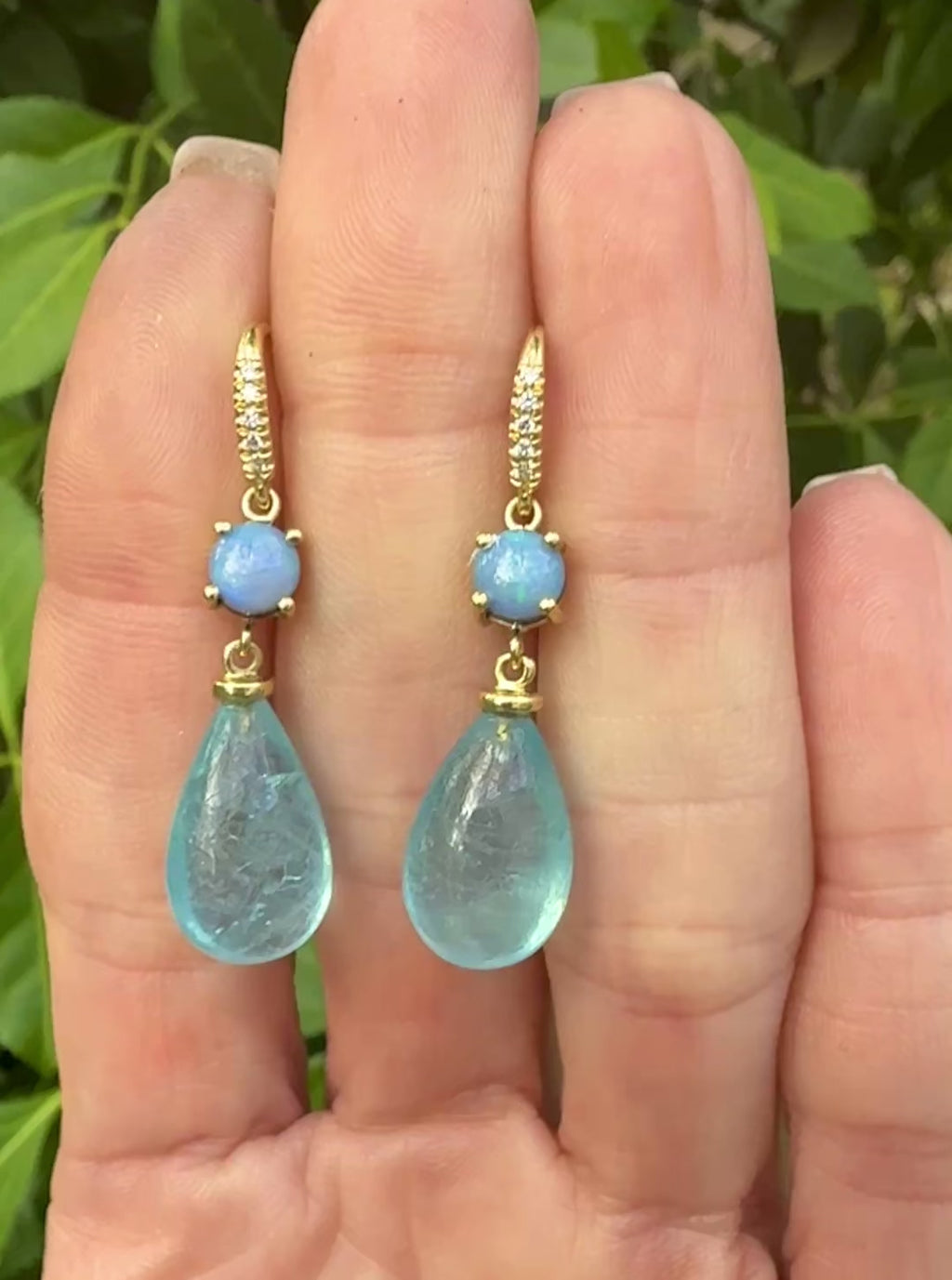 Boulder Opal and Aquamarine Briolette Joyce Earrings